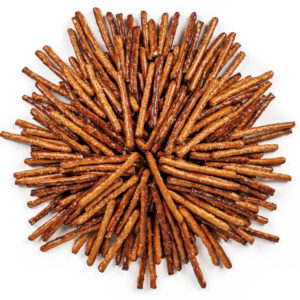 Brown pretzel sticks displayed in a fan shaped circle
